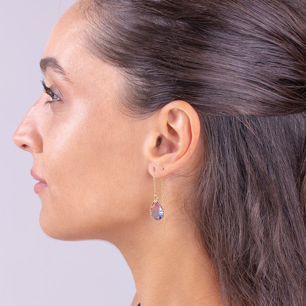 Threader pink and blue crystal drop earrings - Simply Whispers