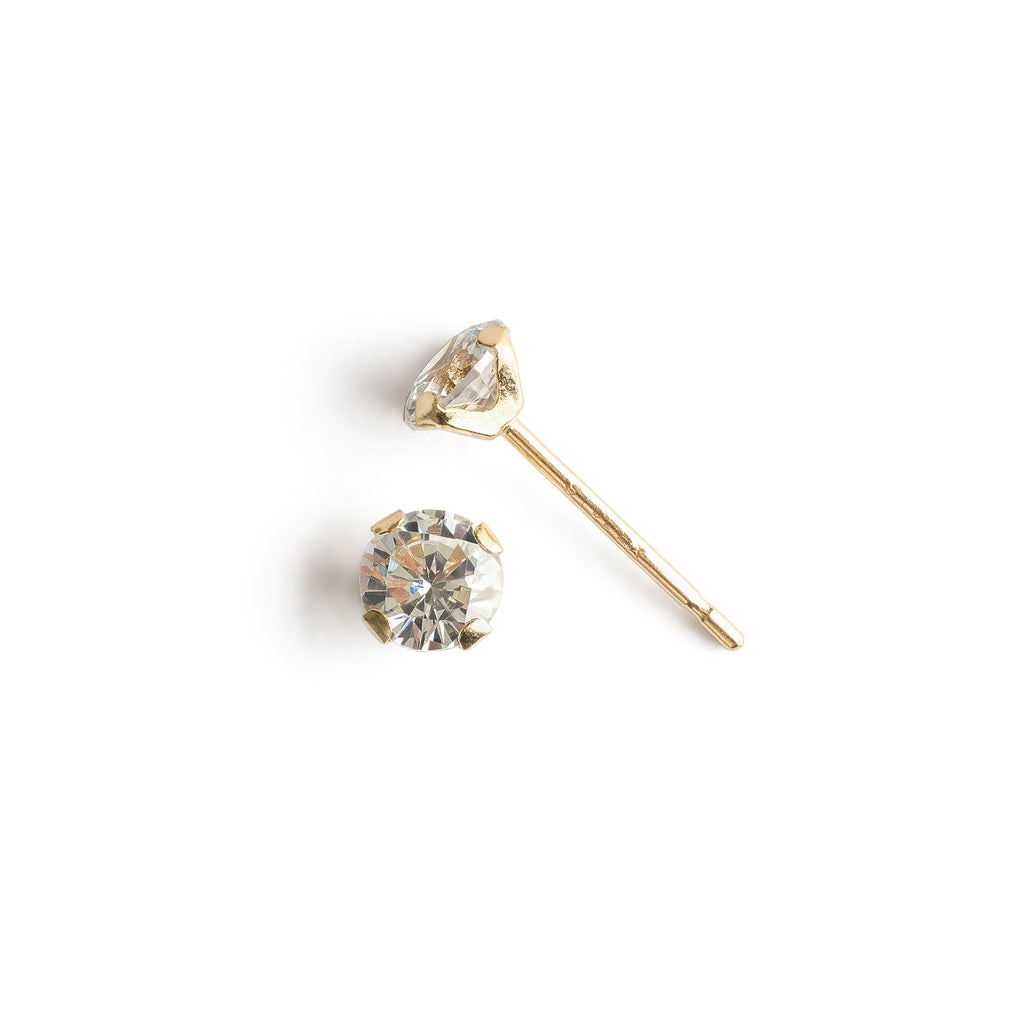 14k Gold Stud Earrings 4mm Round Zirconia - Simply Whispers