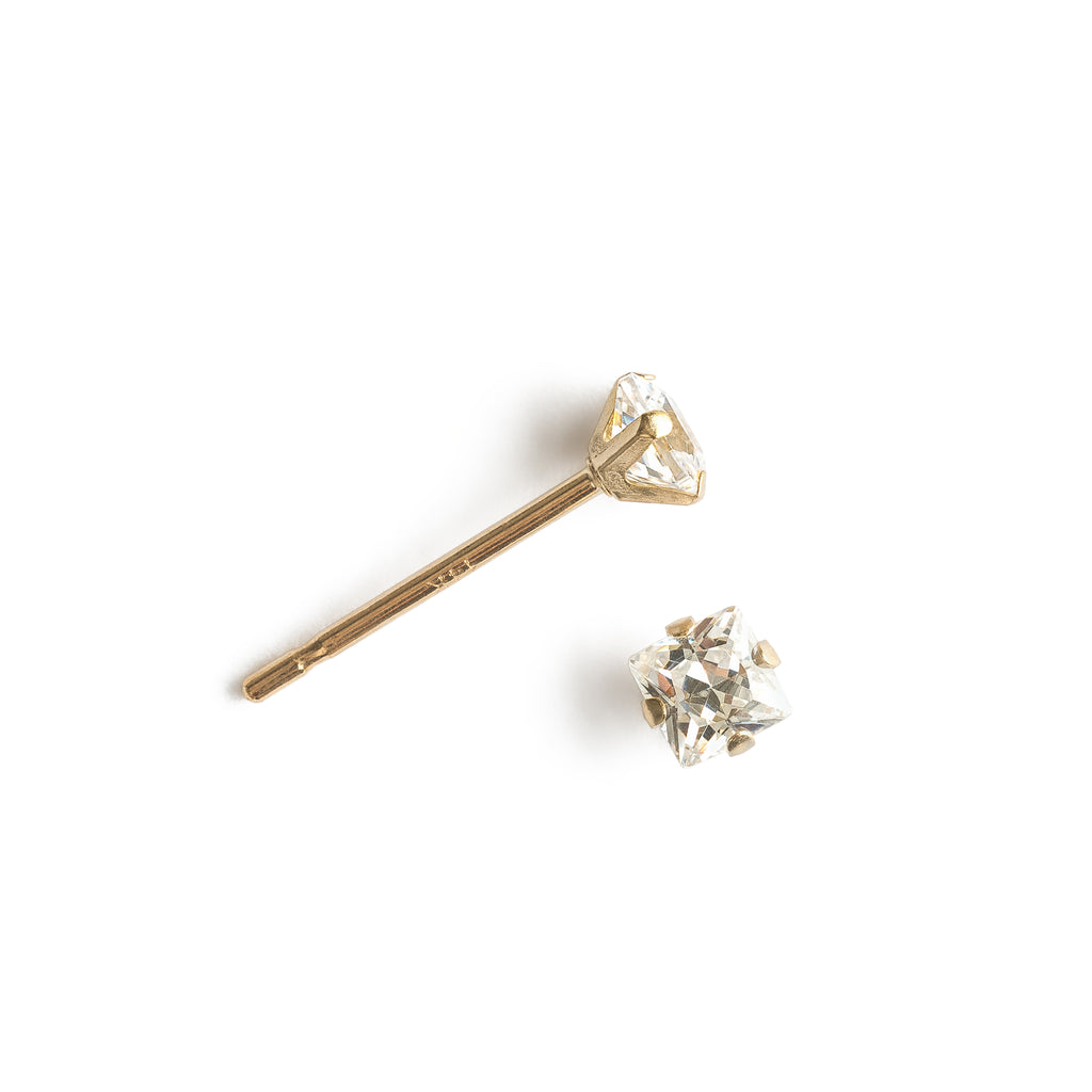 14k Gold Stud Earrings 3mm Square Crystal - Simply Whispers