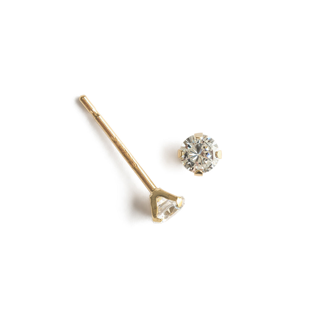 14k Gold Stud Earrings 3mm Round Crystal - Simply Whispers