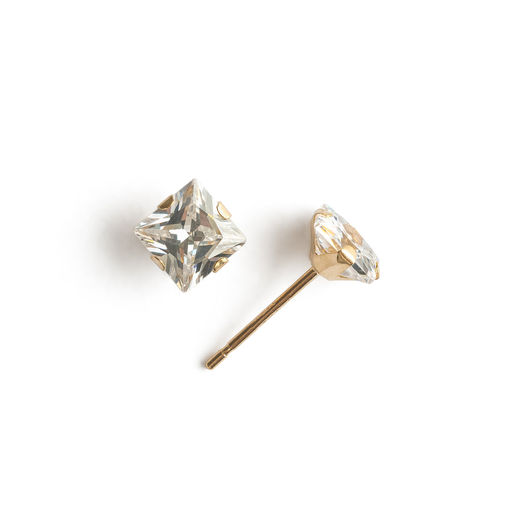 14k Gold Stud Earrings 5mm Square Zirconia - Simply Whispers