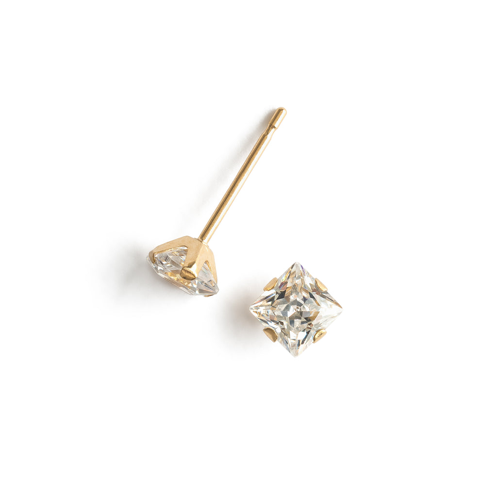 14k Gold Square Zirconia 4mm Stud Earrings - Simply Whispers