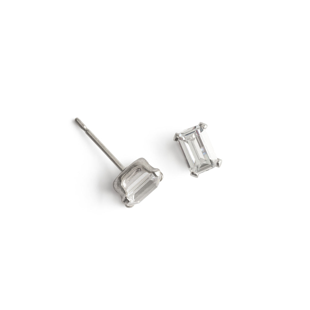 Silver Stud Earrings Emerald Cut Crystal - Simply Whispers