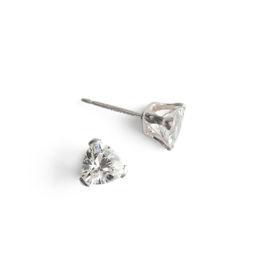 Silver Stud Earrings Triangle Crystal - Simply Whispers