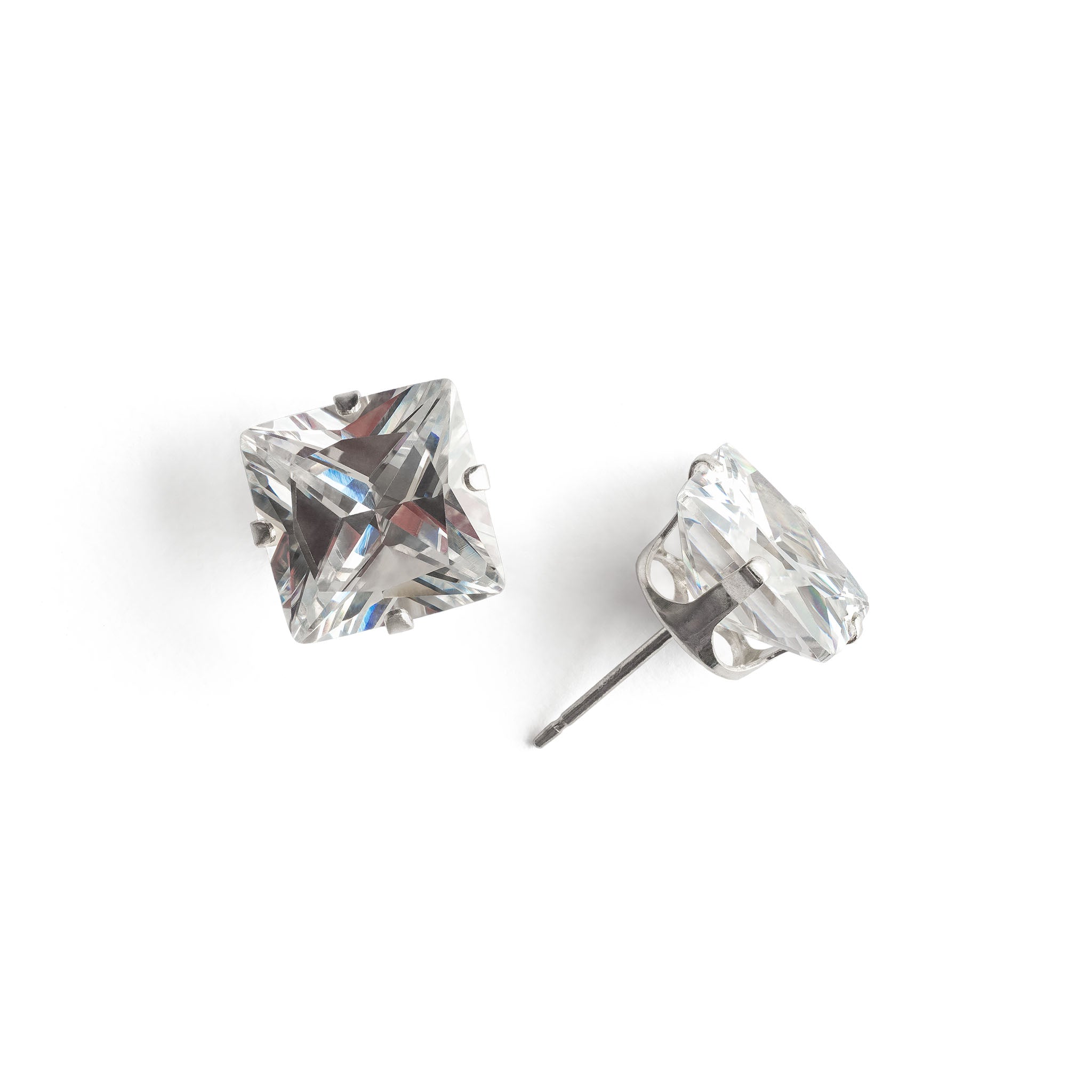 Silver Stud Earrings 10mm Square Crystal - Simply Whispers