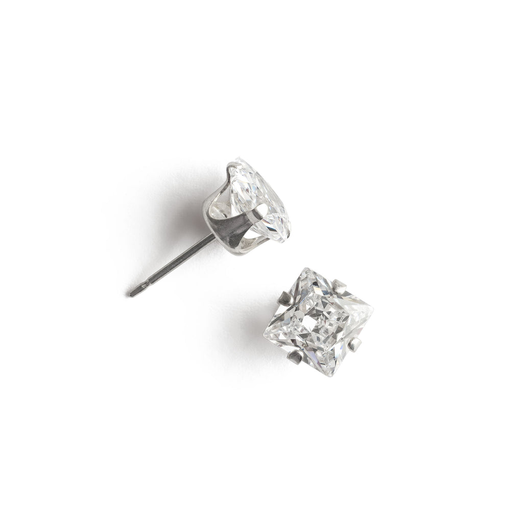 Silver Stud Earrings 6mm Square Crystal - Simply Whispers