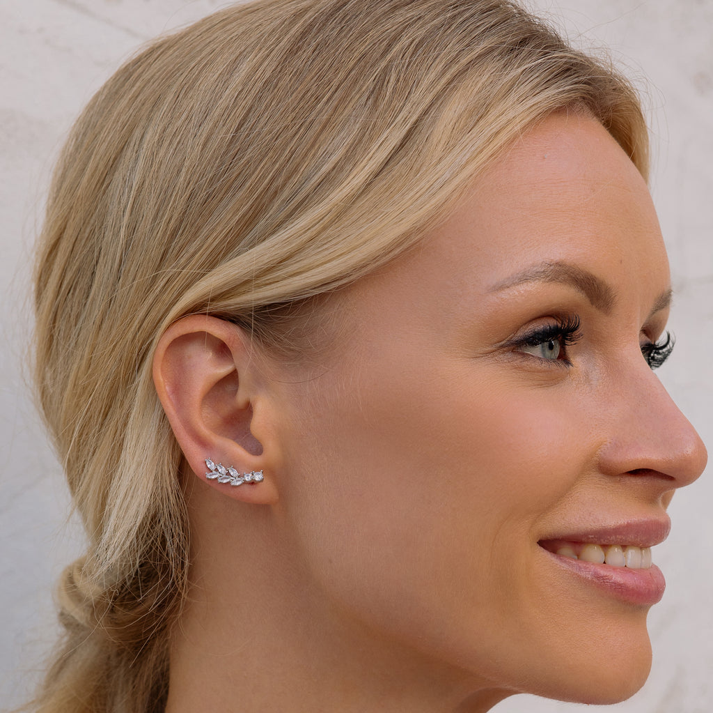 Silver zirconia leaf ear climber - Simply Whispers