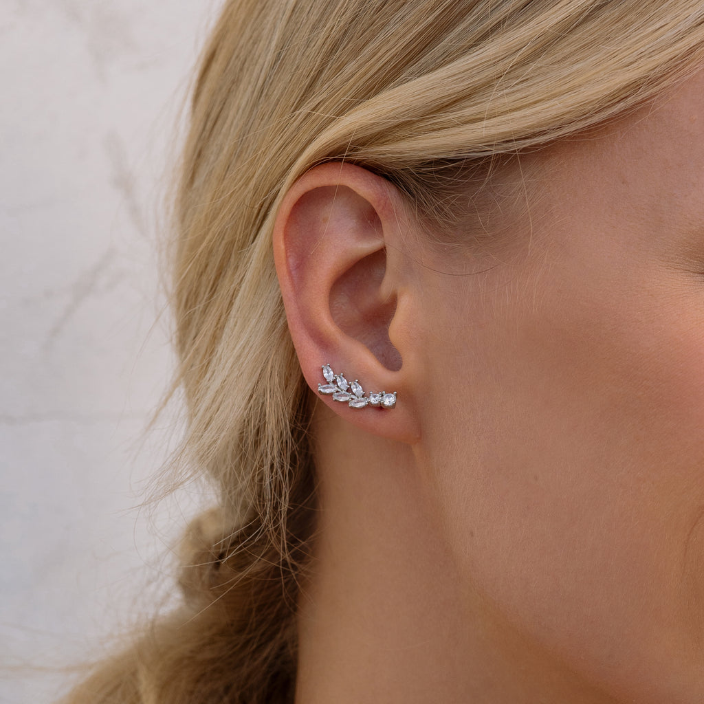 Silver zirconia leaf ear climber - Simply Whispers