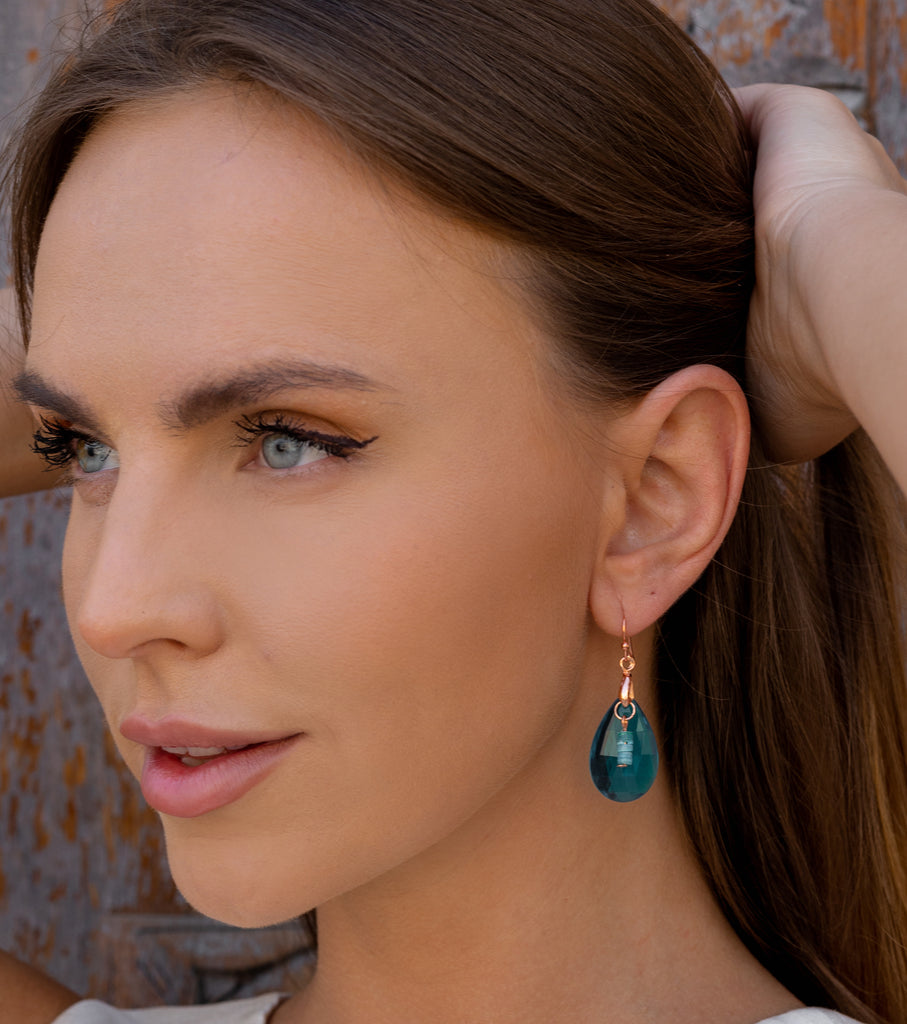 Rose gold turquoise drop french hook earrings - Simply Whispers