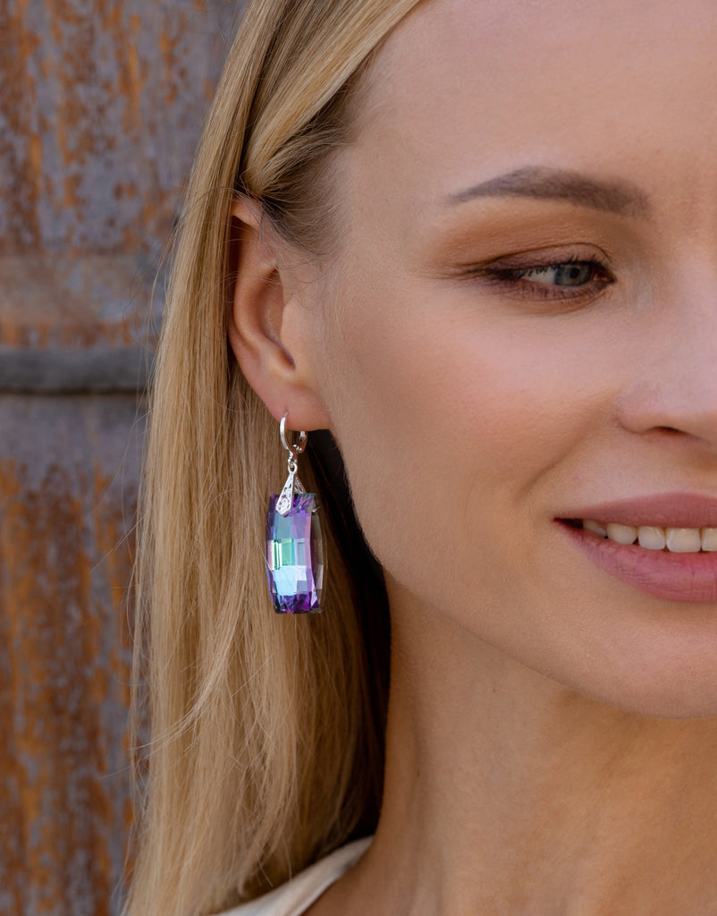 Purple blue silver plated drop earrings - Simply Whispers