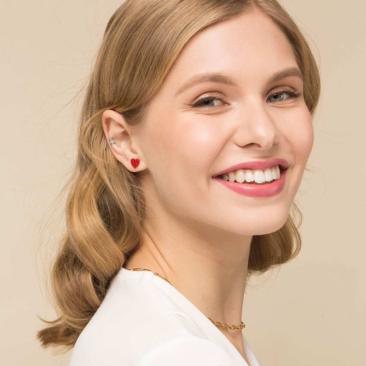 Red Pave Heart Earrings Gold Plated - Simply Whispers