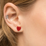 Red Pave Heart Earrings Gold Plated - Simply Whispers