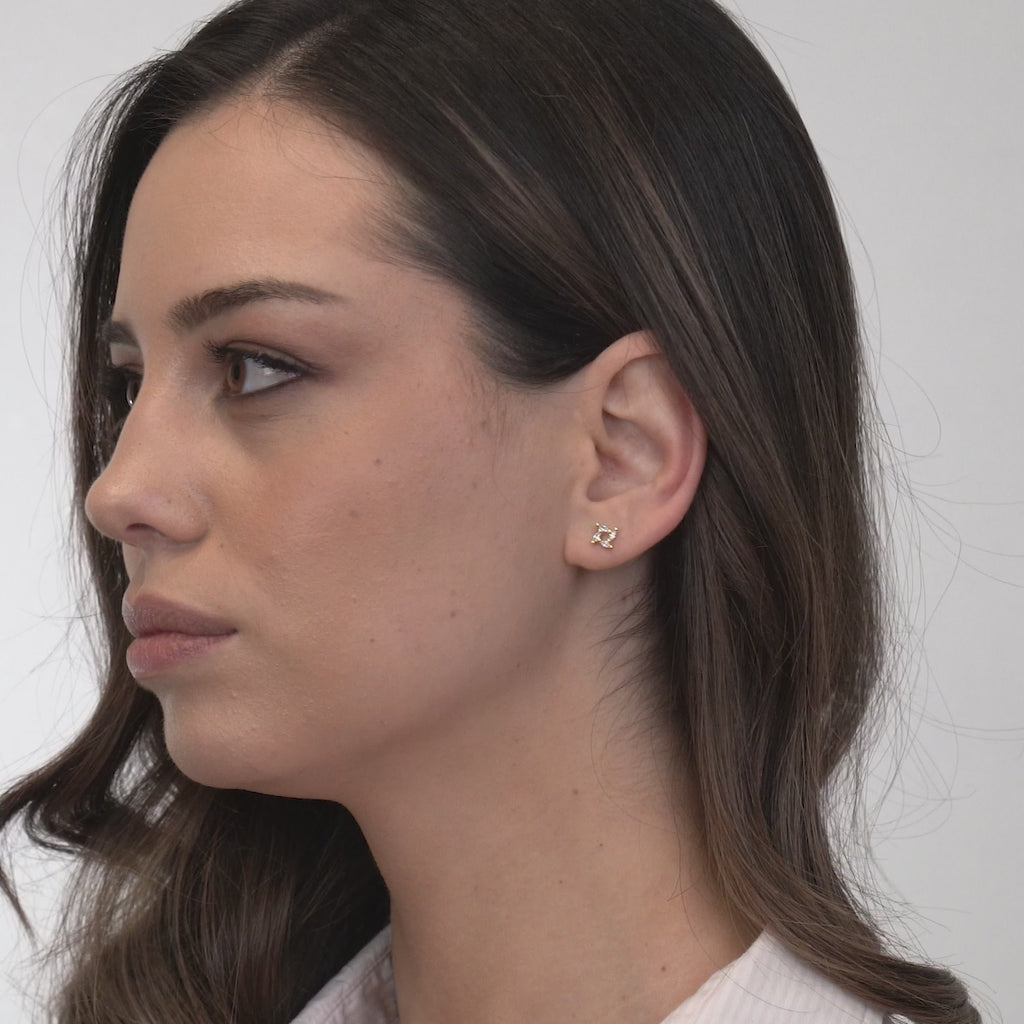 Crystal Square Gold Mini Stud Earrings